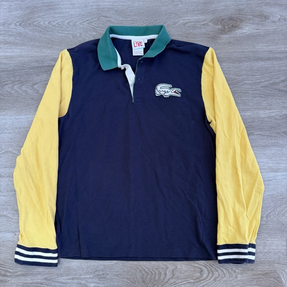 Vintage Lacoste Live Long Sleeve Rugby Polo Shirt Mens 6 Fits Medium Colorblock